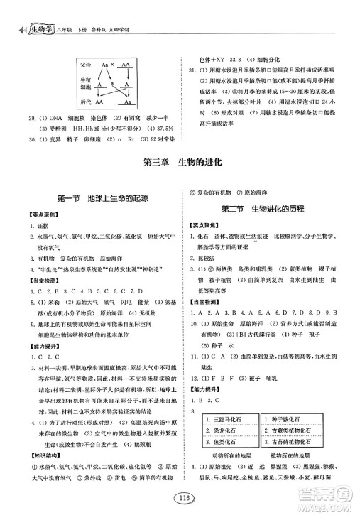 山东科学技术出版社2025年春初中同步练习册八年级生物下册鲁科版五四制答案 山东科学技术出版社2025年春初中同步练习册八年级生物下册鲁科版五四制答案
