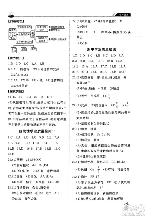 山东友谊出版社2025年春初中同步练习册八年级生物下册鲁科版五四制答案 山东友谊出版社2025年春初中同步练习册八年级生物下册鲁科版五四制答案