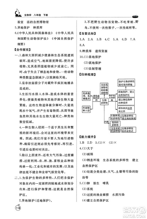 山东友谊出版社2025年春初中同步练习册八年级生物下册鲁科版五四制答案 山东友谊出版社2025年春初中同步练习册八年级生物下册鲁科版五四制答案
