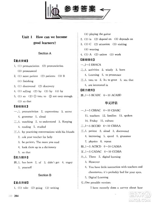 山东科学技术出版社2025年春初中同步练习册九年级英语下册人教版山东专版答案 山东科学技术出版社2025年春初中同步练习册九年级英语下册人教版山东专版答案