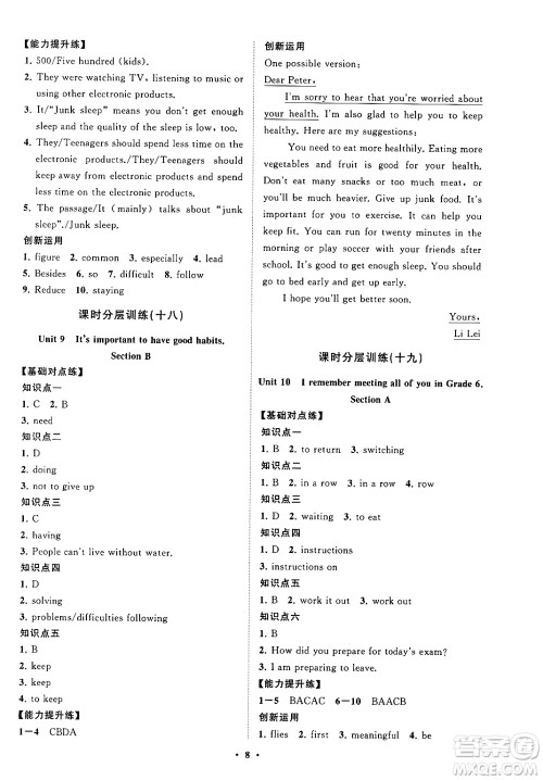 山东教育出版社2025年春初中同步练习册分层卷九年级英语下册鲁教版五四制答案 山东教育出版社2025年春初中同步练习册分层卷九年级英语下册鲁教版五四制答案