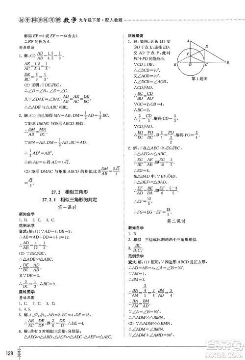 山东教育出版社2025年春初中同步练习册九年级数学下册人教版山东专版答案 山东教育出版社2025年春初中同步练习册九年级数学下册人教版山东专版答案
