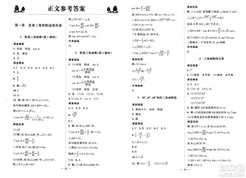 北京师范大学出版社2025年春初中同步练习册九年级数学下册北师大版答案 北京师范大学出版社2025年春初中同步练习册九年级数学下册北师大版答案