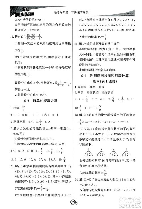 北京教育出版社2025年春初中同步练习册九年级数学下册青岛版答案 北京教育出版社2025年春初中同步练习册九年级数学下册青岛版答案