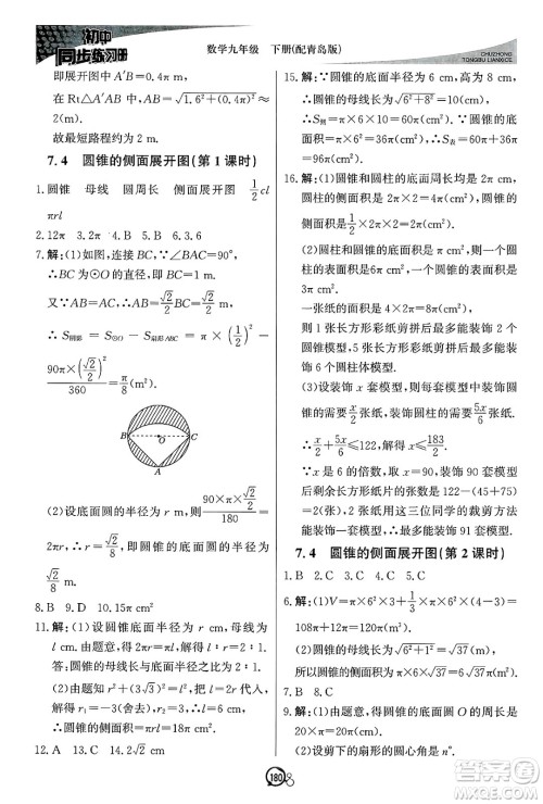 北京教育出版社2025年春初中同步练习册九年级数学下册青岛版答案 北京教育出版社2025年春初中同步练习册九年级数学下册青岛版答案