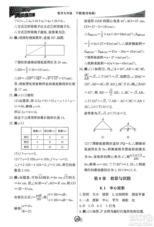北京教育出版社2025年春初中同步练习册九年级数学下册青岛版答案 北京教育出版社2025年春初中同步练习册九年级数学下册青岛版答案