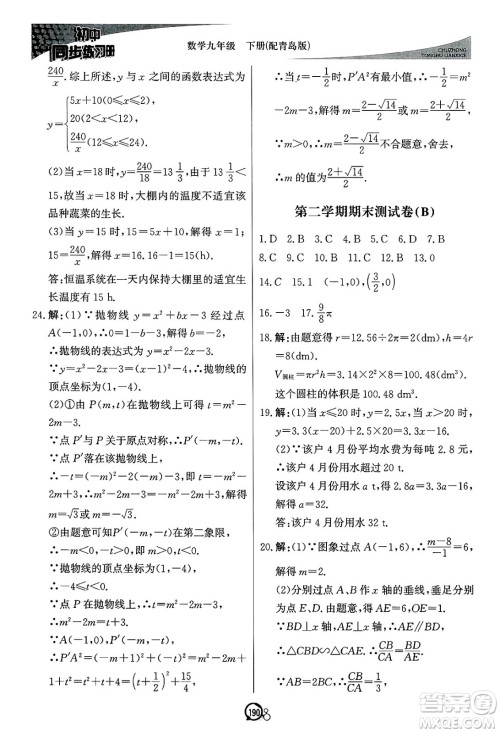 北京教育出版社2025年春初中同步练习册九年级数学下册青岛版答案 北京教育出版社2025年春初中同步练习册九年级数学下册青岛版答案