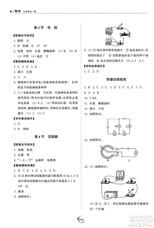 山东科学技术出版社2025年春初中同步练习册九年级物理下册人教版山东专版答案 山东科学技术出版社2025年春初中同步练习册九年级物理下册人教版山东专版答案