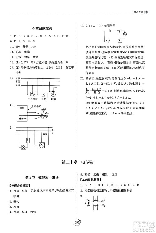 山东科学技术出版社2025年春初中同步练习册九年级物理下册人教版山东专版答案 山东科学技术出版社2025年春初中同步练习册九年级物理下册人教版山东专版答案