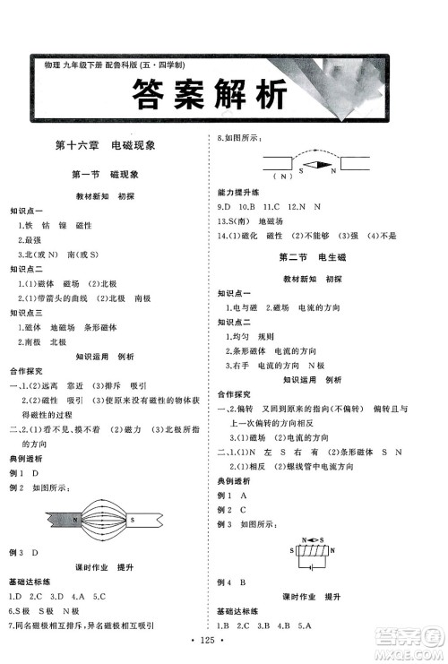山东人民出版社2025年春初中同步练习册九年级物理下册鲁科版五四制答案