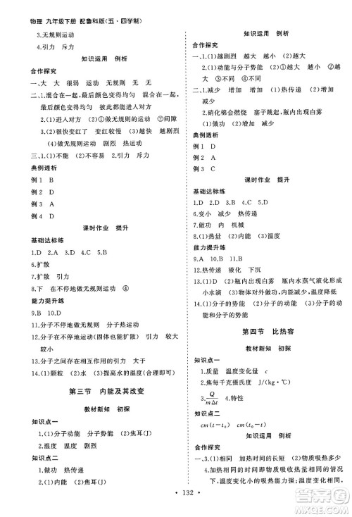 山东人民出版社2025年春初中同步练习册九年级物理下册鲁科版五四制答案