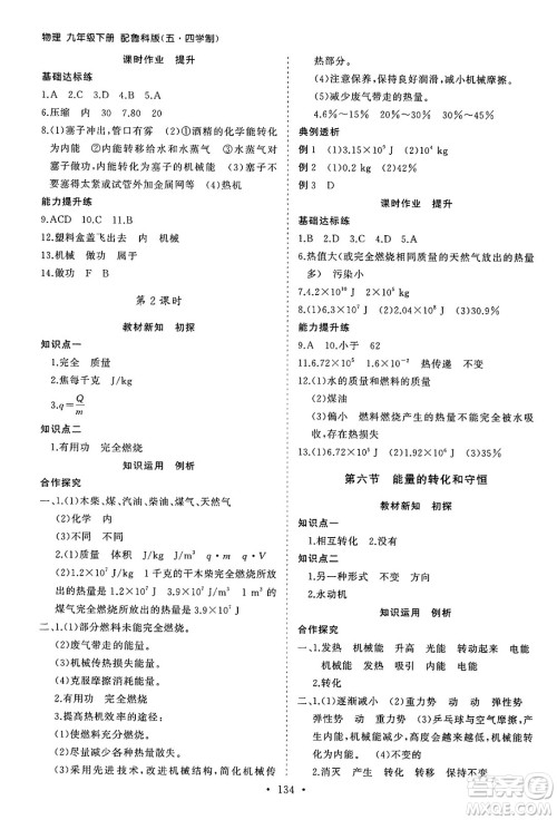 山东人民出版社2025年春初中同步练习册九年级物理下册鲁科版五四制答案