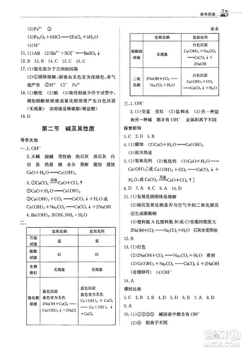 明天出版社2025年春初中同步练习册九年级化学下册鲁教版五四制答案