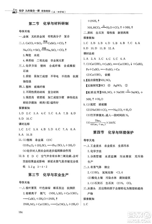 明天出版社2025年春初中同步练习册九年级化学下册鲁教版五四制答案