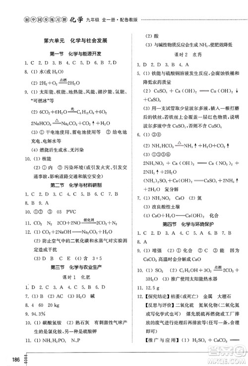 山东教育出版社2025年春初中同步练习册九年级化学下册鲁教版五四制答案 山东教育出版社2025年春初中同步练习册九年级化学下册鲁教版五四制答案