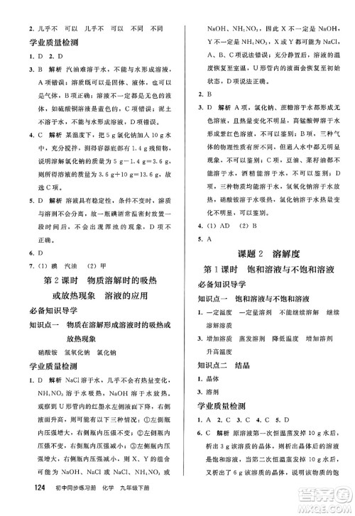 人民教育出版社2025年春初中同步练习册九年级化学下册人教版答案