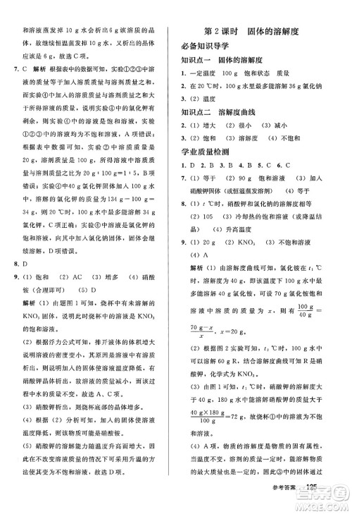 人民教育出版社2025年春初中同步练习册九年级化学下册人教版答案