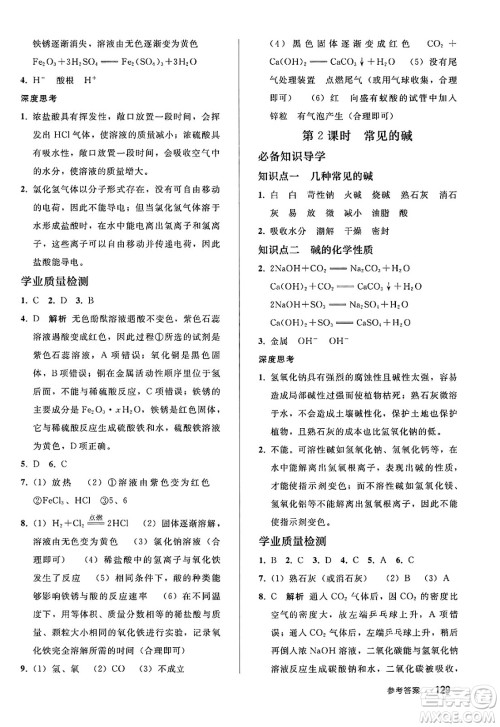 人民教育出版社2025年春初中同步练习册九年级化学下册人教版答案