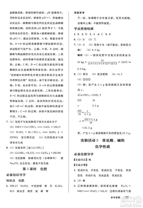 人民教育出版社2025年春初中同步练习册九年级化学下册人教版答案