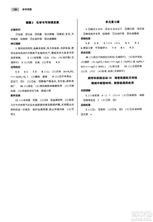 大象出版社2025年春初中同步练习册九年级化学下册人教版山东专版答案 大象出版社2025年春初中同步练习册九年级化学下册人教版山东专版答案