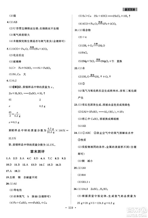 山东人民出版社2025年春初中同步练习册九年级化学下册人教版山东专版答案