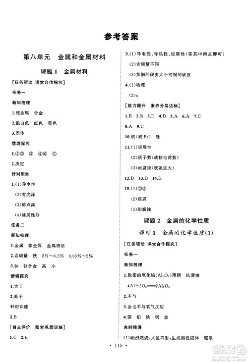 山东人民出版社2025年春初中同步练习册九年级化学下册人教版山东专版答案