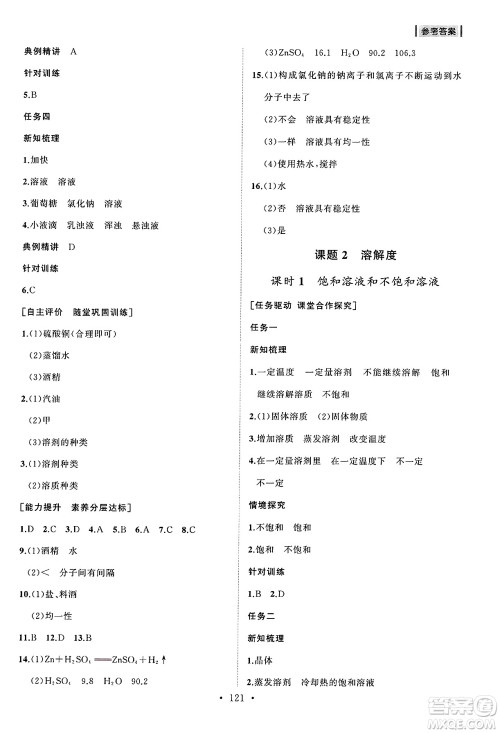 山东人民出版社2025年春初中同步练习册九年级化学下册人教版山东专版答案