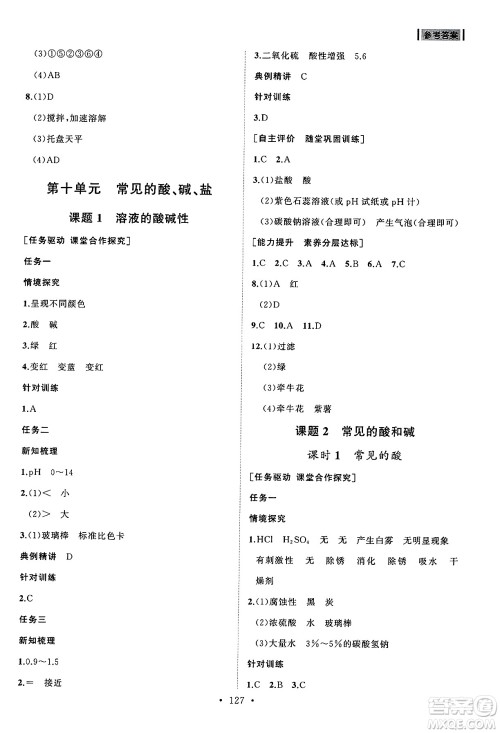 山东人民出版社2025年春初中同步练习册九年级化学下册人教版山东专版答案