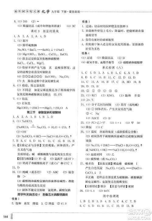 山东教育出版社2025年春初中同步练习册九年级化学下册鲁教版答案 山东教育出版社2025年春初中同步练习册九年级化学下册鲁教版答案