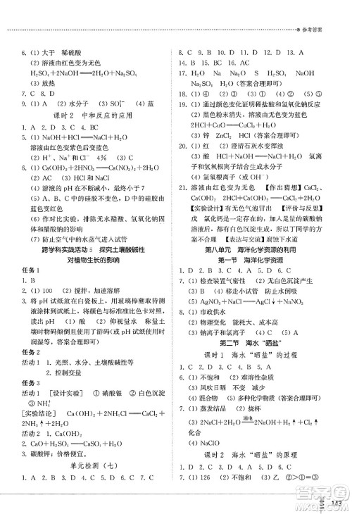 山东教育出版社2025年春初中同步练习册九年级化学下册鲁教版答案 山东教育出版社2025年春初中同步练习册九年级化学下册鲁教版答案