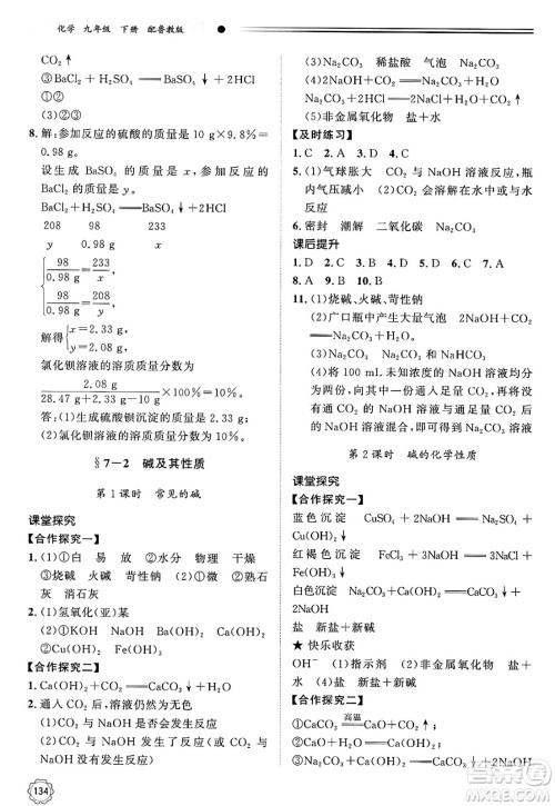 明天出版社2025年春初中同步练习册九年级化学下册鲁教版答案