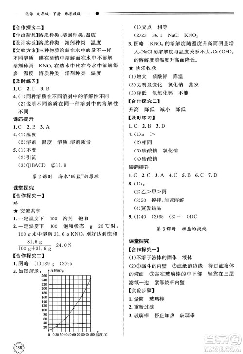 明天出版社2025年春初中同步练习册九年级化学下册鲁教版答案