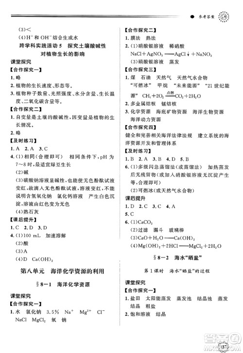 明天出版社2025年春初中同步练习册九年级化学下册鲁教版答案