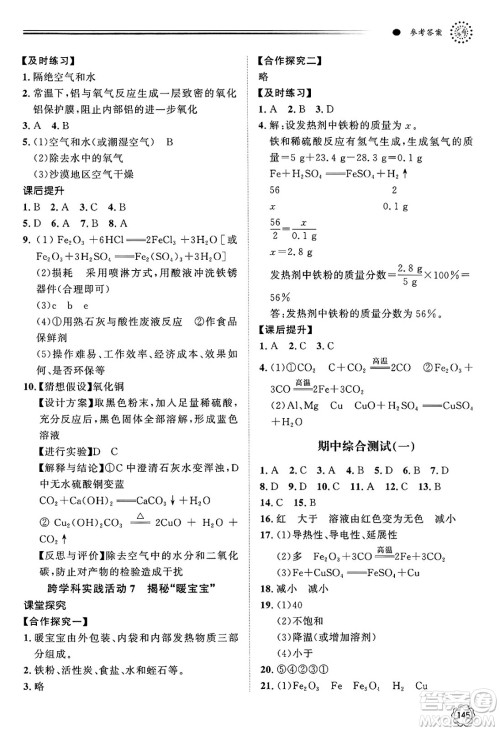 明天出版社2025年春初中同步练习册九年级化学下册鲁教版答案
