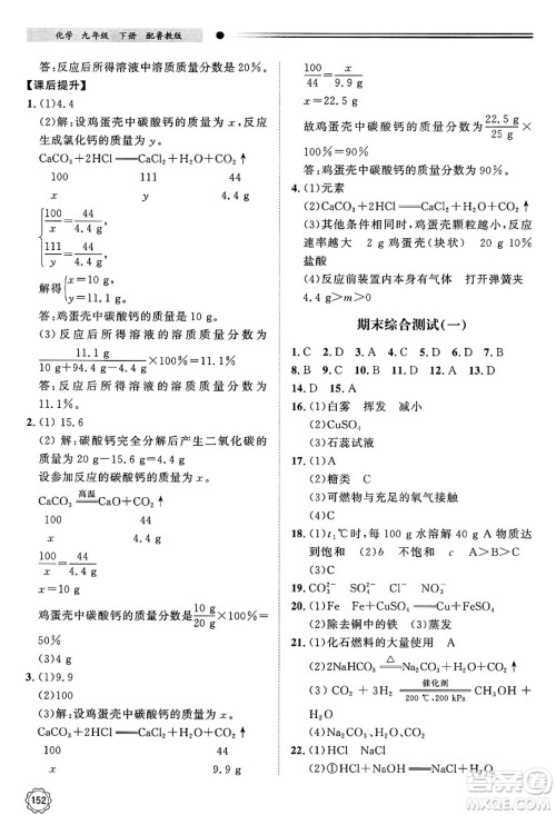 明天出版社2025年春初中同步练习册九年级化学下册鲁教版答案