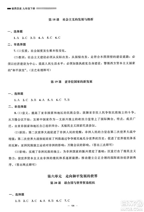 北京师范大学出版社2025年春初中同步练习册九年级历史下册人教版答案