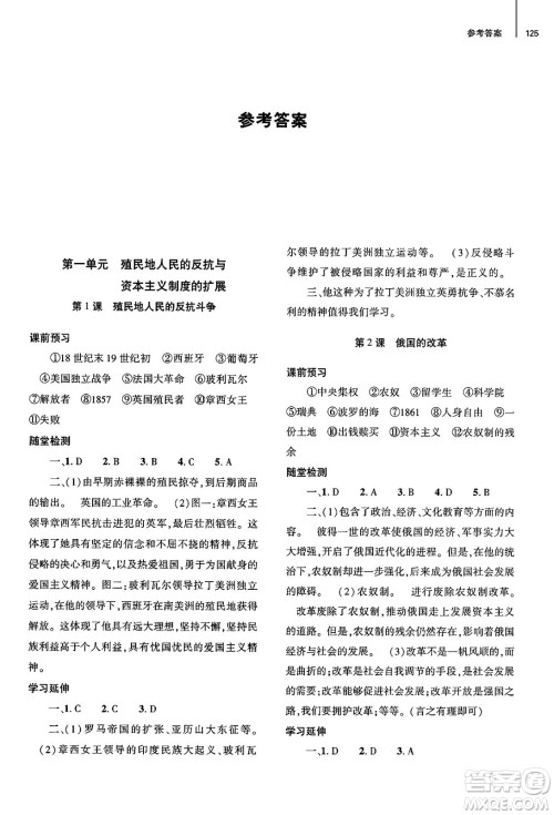 大象出版社2025年春初中同步练习册九年级历史下册人教版山东专版答案