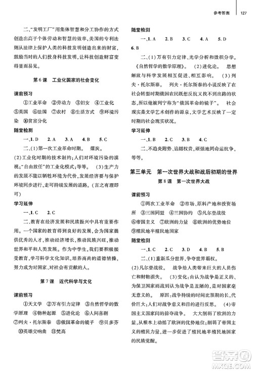 大象出版社2025年春初中同步练习册九年级历史下册人教版山东专版答案
