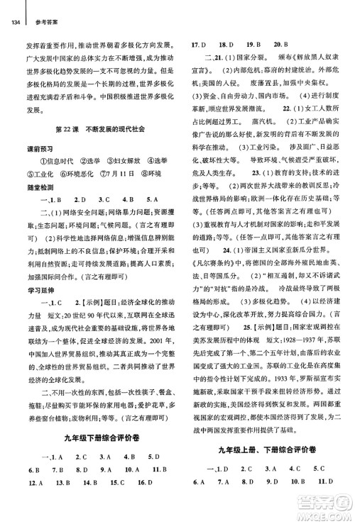 大象出版社2025年春初中同步练习册九年级历史下册人教版山东专版答案