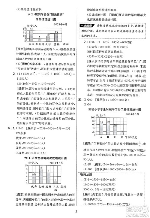 吉林教育出版社2025年春春雨教育实验班提优大考卷六年级数学下册苏教版答案