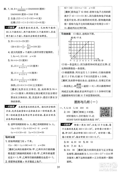 吉林教育出版社2025年春春雨教育实验班提优大考卷六年级数学下册苏教版答案