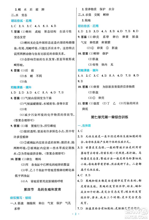 人民教育出版社2025年春初中同步测控优化设计八年级生物下册人教版答案 人民教育出版社2025年春初中同步测控优化设计八年级生物下册人教版答案