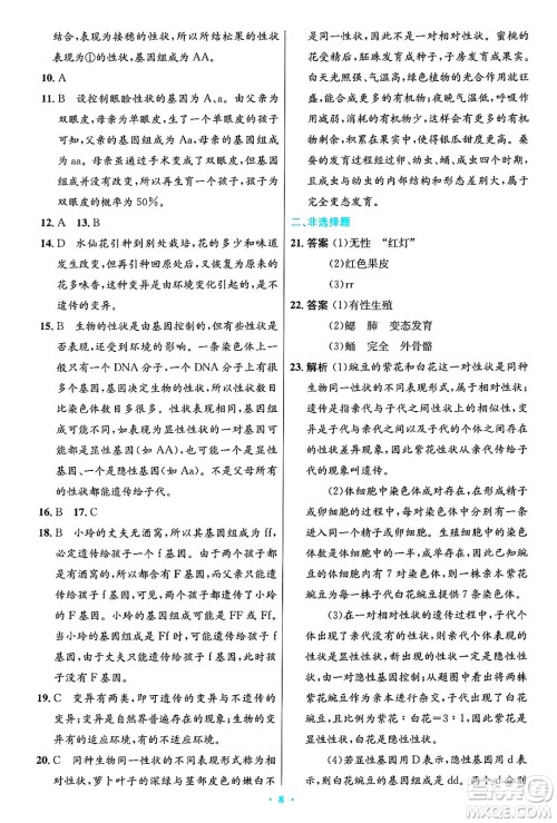 人民教育出版社2025年春初中同步测控优化设计八年级生物下册人教版答案 人民教育出版社2025年春初中同步测控优化设计八年级生物下册人教版答案
