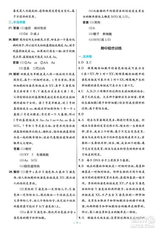 人民教育出版社2025年春初中同步测控优化设计八年级生物下册人教版答案 人民教育出版社2025年春初中同步测控优化设计八年级生物下册人教版答案