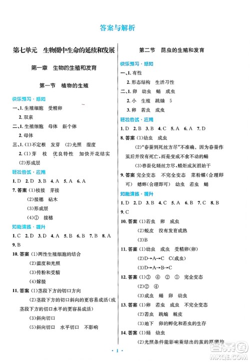 人民教育出版社2025年春初中同步测控优化设计八年级生物下册人教版陕西专版答案 人民教育出版社2025年春初中同步测控优化设计八年级生物下册人教版陕西专版答案
