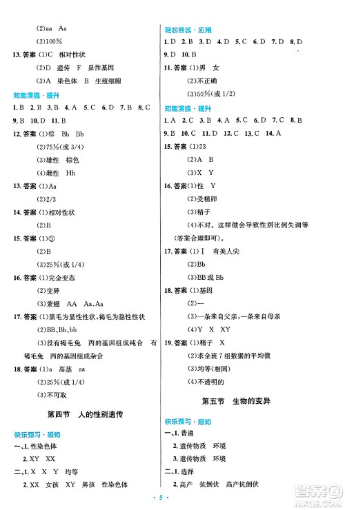 人民教育出版社2025年春初中同步测控优化设计八年级生物下册人教版陕西专版答案 人民教育出版社2025年春初中同步测控优化设计八年级生物下册人教版陕西专版答案