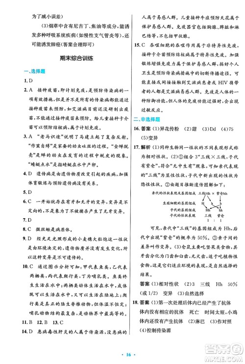 人民教育出版社2025年春初中同步测控优化设计八年级生物下册人教版陕西专版答案 人民教育出版社2025年春初中同步测控优化设计八年级生物下册人教版陕西专版答案