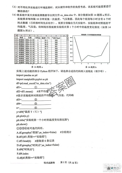 2025届浙江省绍兴市高考科目考试适应性试卷技术答案