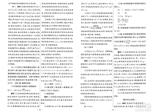 人民教育出版社2025年春初中同步测控优化设计九年级化学下册人教版答案