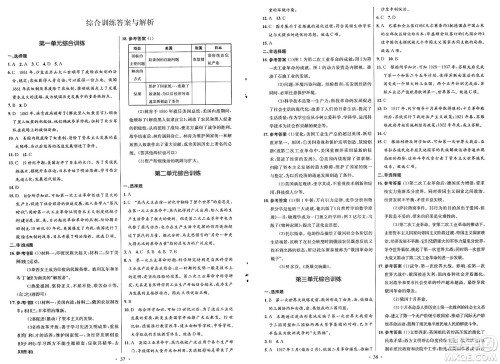 人民教育出版社2025年春初中同步测控优化设计九年级历史下册人教版福建专版答案